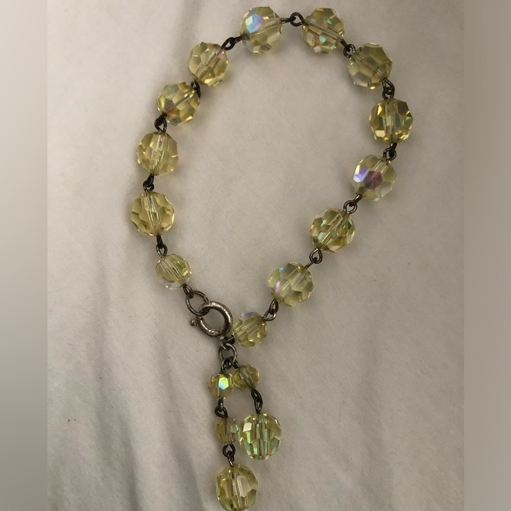 Vintage yellow AB crystal bracelet with drop